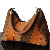 Сумки и аксессуары handmade. Livemaster - original item Brown Hobo Bag made of Genuine Suede Patchwork. Handmade.