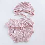 Работы для детей, handmade. Livemaster - original item A gift for a newborn: a cap and bloomers for a girl pink. Handmade.