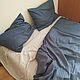 Bed linen from stripe-sateen jeans / Latte, Bedding sets, Moscow,  Фото №1