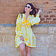 Vyshyvanka Linen Short Dress Embroidered, Lemon Dress, Dresses, Sevastopol,  Фото №1