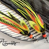 Украшения handmade. Livemaster - original item Bright green earrings made of parrot and rooster feathers. Handmade.