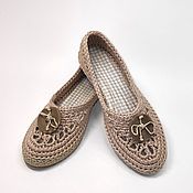 Обувь ручной работы handmade. Livemaster - original item Ballerinas knitted with a button, beige cotton. Handmade.