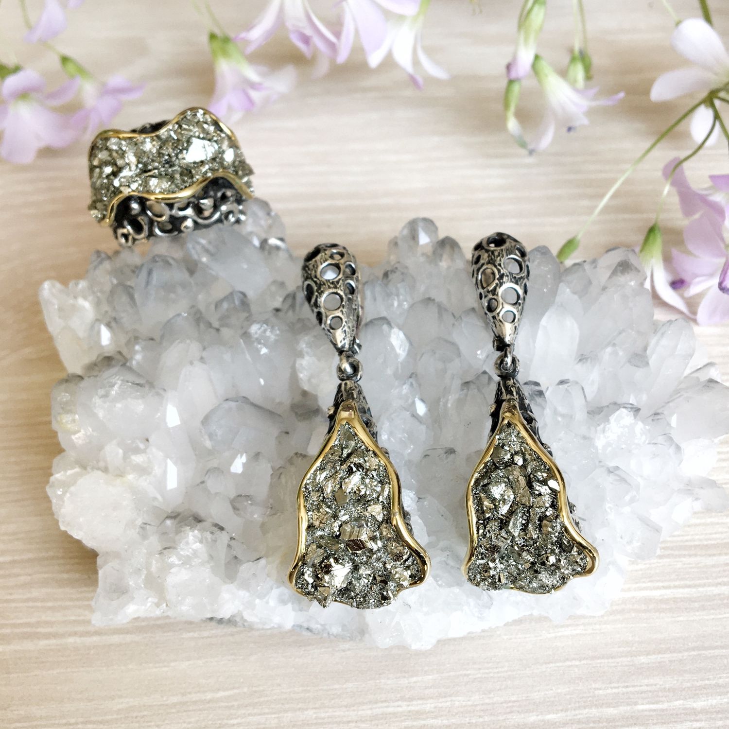 Комплект ‘’Селен’’ серебро 925, пирит камень солнца купить в интернет ...