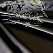 Материалы для творчества handmade. Livemaster - original item Genuine black leather With grey print. Handmade.