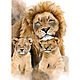 Watercolor painting lion and lion cubs (red beige gray), Pictures, Yuzhno-Uralsk,  Фото №1