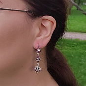Русский стиль handmade. Livemaster - original item Silver Russian Earrings Single Ring Earrings with Amethyst Pendant. Handmade.