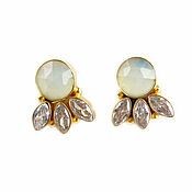 Украшения handmade. Livemaster - original item Earrings with chalcedony and zircons, large stud earrings as a gift. Handmade.