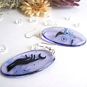 Украшения handmade. Livemaster - original item Transparent Oval Lilac Earrings Resin Hand Moon Stars Black. Handmade.