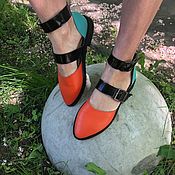 Обувь ручной работы handmade. Livemaster - original item Cosmo sandals orange / turquoise. Handmade.
