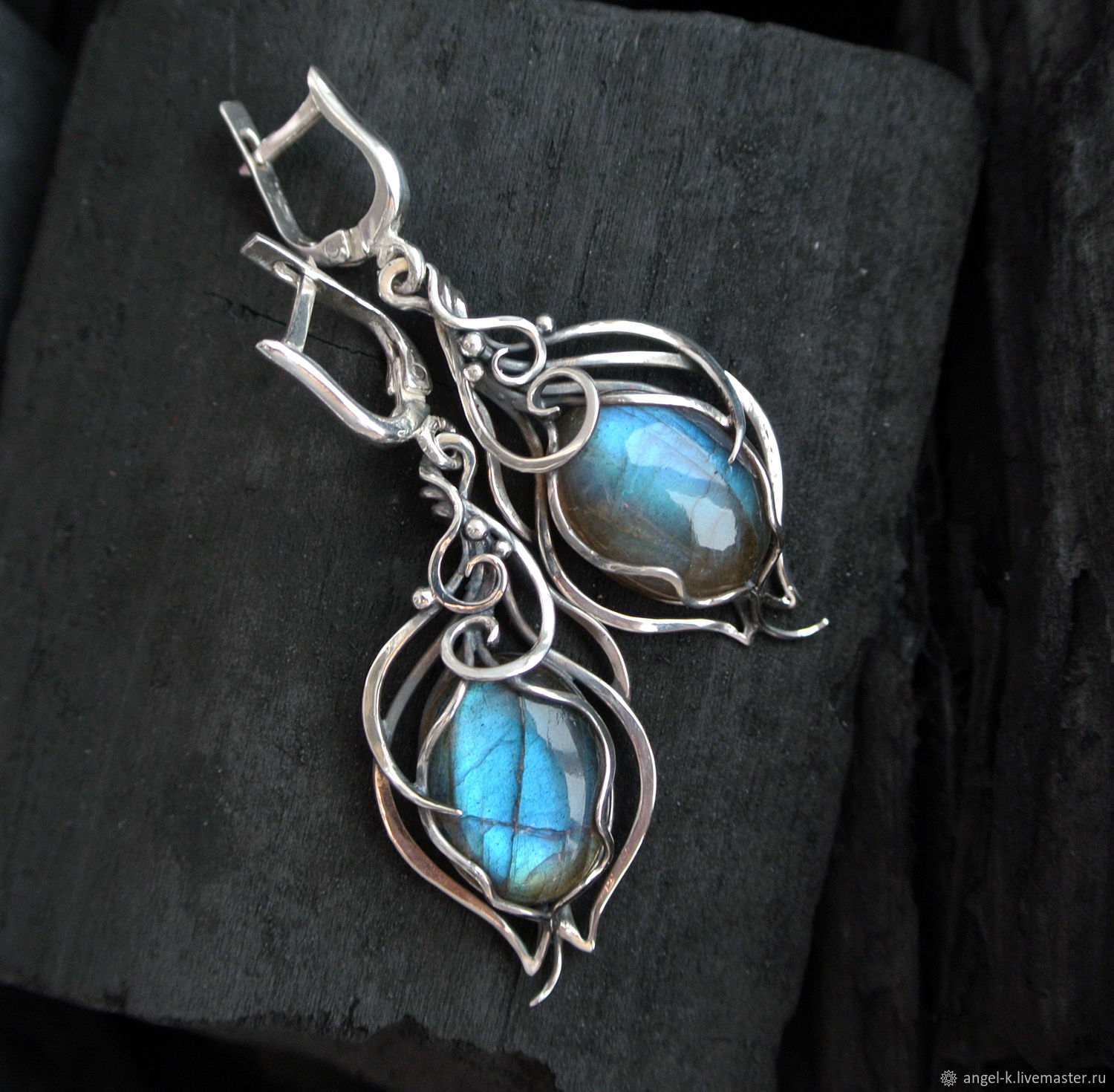 Серьги с лабрадоритом в серебре "Flora" в интернет-магазине Ярмарка ...