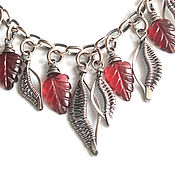 Украшения handmade. Livemaster - original item Silver Necklace with Carved Garnet Leaves (wirewrap). Handmade.
