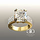 A gold ring with a Radiant moissanite and diamonds. Seven hundred fifty, Rings, Moscow,  Фото №1