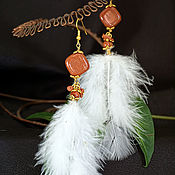 Украшения handmade. Livemaster - original item Earrings with feathers and aventurine 