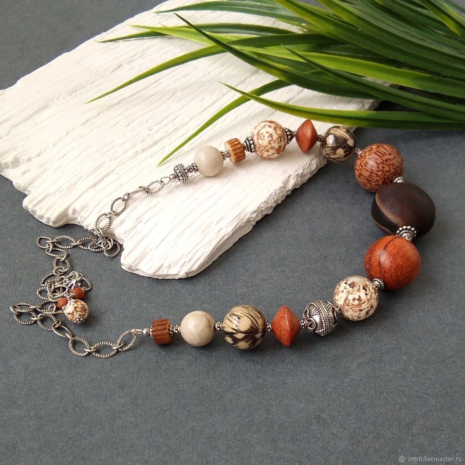 Колье на цепочке из дерева и яшмы "Boho Light" в интернет-магазине на ...