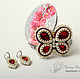 Brooch beaded Butterfly earrings with crystals Burgundy white, Brooches, Novosibirsk,  Фото №1