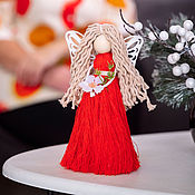 Куклы и игрушки ручной работы. Ярмарка Мастеров - ручная работа Copy of Macrame  Angel.  20cm Red dress. Handmade.