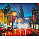 Painting Night city bright urban landscape on canvas, Pictures, Ekaterinburg,  Фото №1