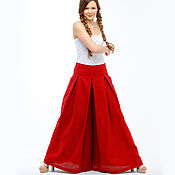 Одежда handmade. Livemaster - original item Red skirt-trousers made of 100% linen. Handmade.