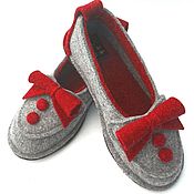 Обувь ручной работы handmade. Livemaster - original item BERTA red felt ballet flats, 100% wool. Handmade.