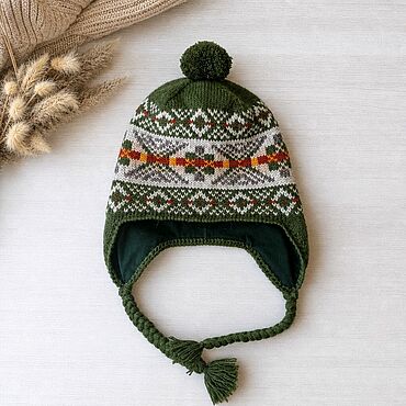 Аксессуары ручной работы. Ярмарка Мастеров - ручная работа Шапка вязаная с ушками Шапка на подкладке Шапка с орнаментом. Handmade.