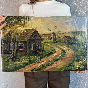 Картины и панно ручной работы. Ярмарка Мастеров - ручная работа Картина «Утро в деревушке». Handmade.