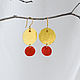 Boho brass earrings Bright red round earrings Minimalism Gold. Earrings. Strangell Jewelry. My Livemaster. Фото №4