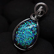 Украшения handmade. Livemaster - original item Drop pendant with laboratory blue opals in steel wire. Handmade.