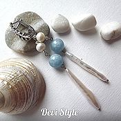 Серьги из позолоченного серебра с иолитами и голубыми топазами