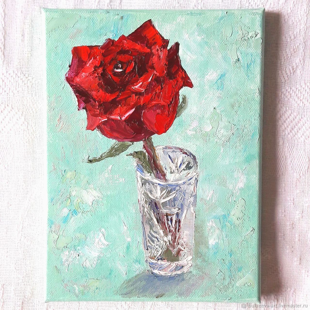Роза в стакане живопись
