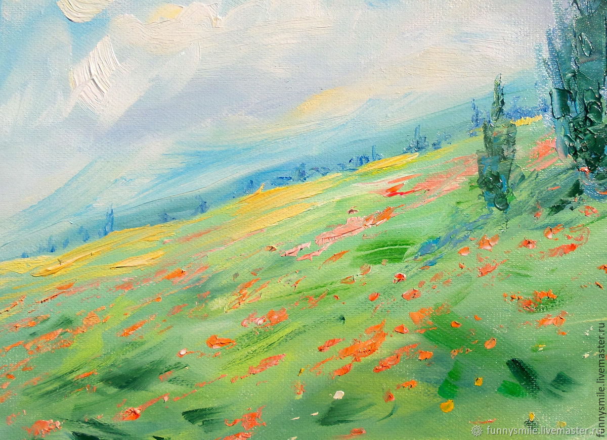 Картина маслом на холсте Маковое поле. Пейзаж с маками – заказать на ...