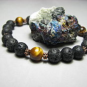 Украшения handmade. Livemaster - original item Bracelet with tiger eye and basalt (lava) 