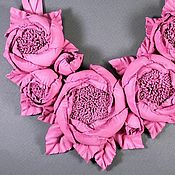 Украшения handmade. Livemaster - original item Handmade Leather Necklace with Flowers Dance of Roses Fuchsia Pink. Handmade.
