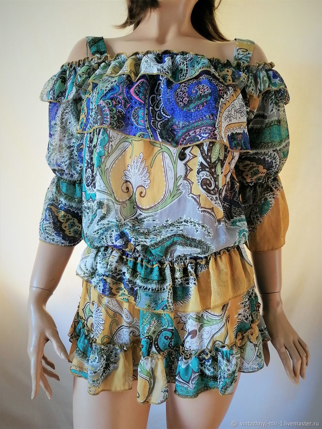 Винтаж: Блузка из шифона бохо AX, 46 размер, Одежда винтажная, Бобров,  Фото №1