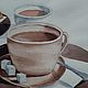 Французский завтрак, чаепитие, круассаны, картина акварель. Картины. MarselArt. Ярмарка Мастеров.  Фото №4