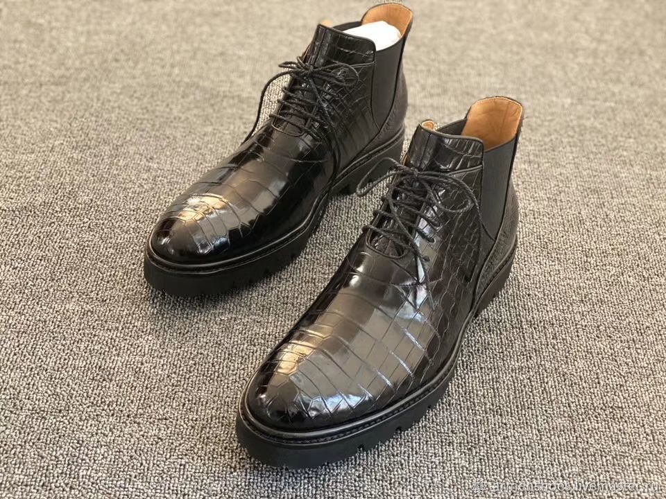 Men s crocodile leather shoes spring autumn model in black LD69MCOM Boots St. Petersburg