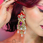 Украшения handmade. Livemaster - original item Earrings classic: Roksolana. Red embroidered earrings with stones. Handmade.