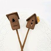Куклы и игрушки handmade. Livemaster - original item Small Brown Birdhouse with Flowers Decoration Flower Decor. Handmade.