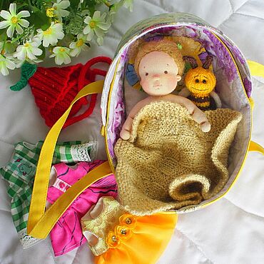 Куклы и игрушки ручной работы. Ярмарка Мастеров - ручная работа Кукла с одеждой и люлькой(рост 16см) Кукла игровая Вальдорфская кукла. Handmade.
