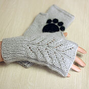 Аксессуары handmade. Livemaster - original item Mittens with paws with a pattern knitted women`s Gray. Handmade.