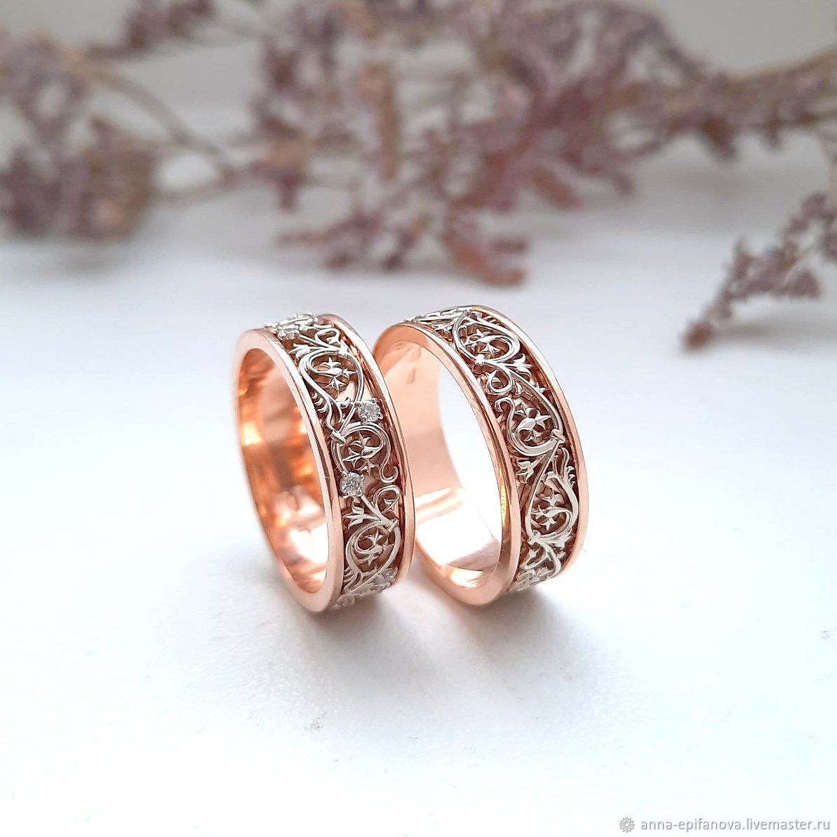 Paired wedding rings with gold patterns (Ob18), Engagement rings, Chelyabinsk,  Фото №1