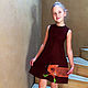 Burgundy toddler dress with painted fox, sleeveless girl outfit, Childrens Dress, Trakai,  Фото №1