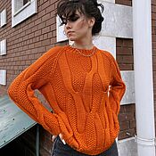 Одежда handmade. Livemaster - original item Jerseys: Women`s knitted sweater with braids of dark orange oversize color. Handmade.