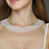Украшения handmade. Livemaster - original item Wedding wide lace necklace, handmade lace. Handmade.