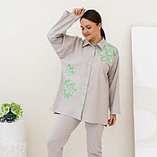 Одежда handmade. Livemaster - original item Linen shirt with embroidery light beige and bright greens. Handmade.