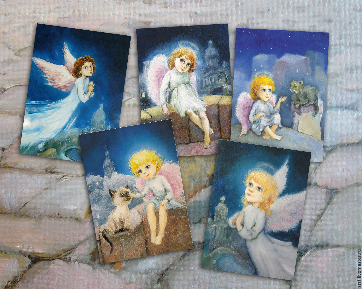 Angel and St. Petersburg Set of 5 cards for Christmas or birthday, Cards, St. Petersburg,  Фото №1