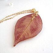 Украшения handmade. Livemaster - original item Pendant with A Real Poinsettia Leaf Pink Gold Eco Resin. Handmade.