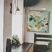 Картины и панно handmade. Livemaster - original item Mint-colored foliage and leaves with patterns (gray, beige). Handmade.