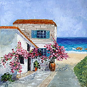 Картины и панно handmade. Livemaster - original item Painting with the sea, A house on the shore, oil on canvas. Handmade.