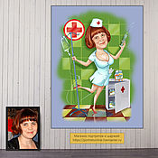 Сувениры и подарки handmade. Livemaster - original item A gift to a colleague at work. Cartoon based on a photo of a woman, a nurse, a doctor. Handmade.