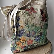 Сумки и аксессуары handmade. Livemaster - original item Shopping bag made of linen with a Butterfly lining